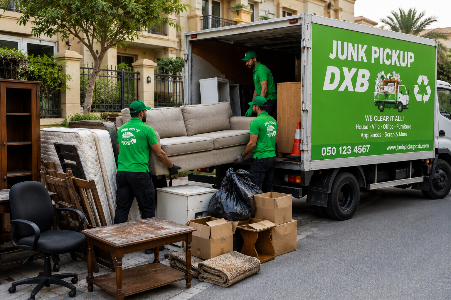 Same day premium junk pickup truck loading furniture and appliances in Dubai